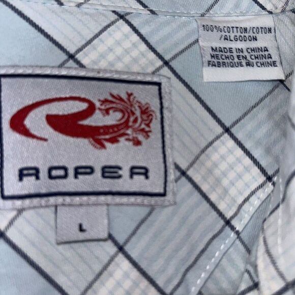 Roper Shirt Women's Large Blue Plaid Button Up Western Cowgirl Long Sleeve‎ - Picture 8 of 14